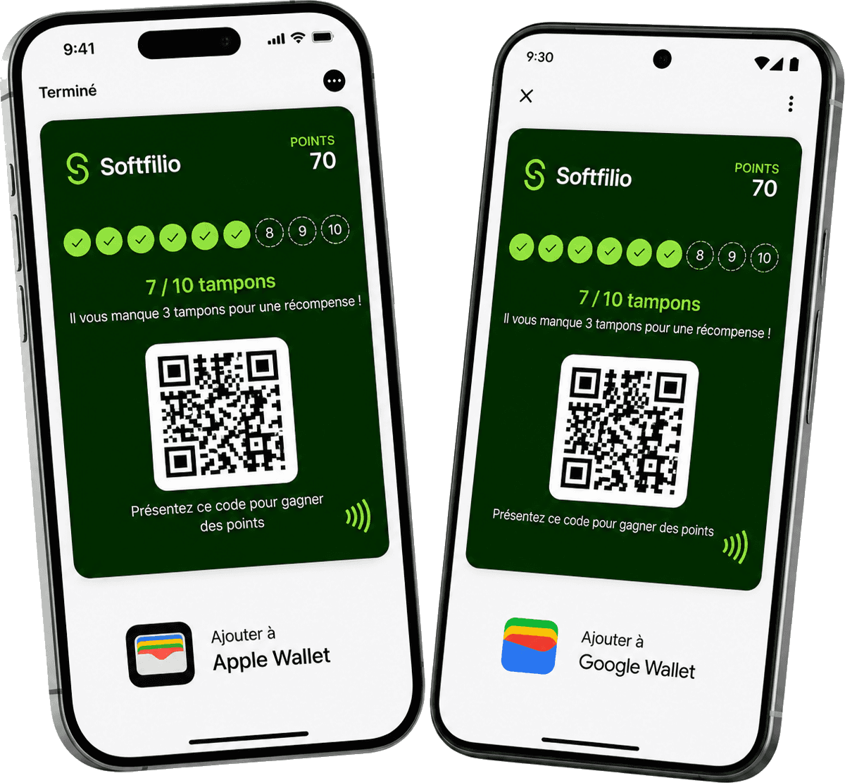 La carte de fidélité Softfilio dans Apple Wallet et Google Wallet