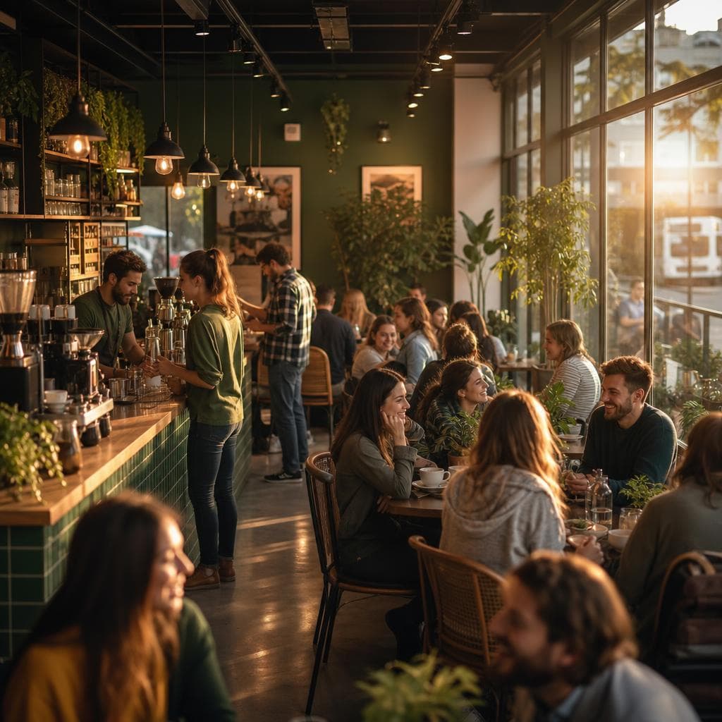 A beautiful busy café full of happy returning customers